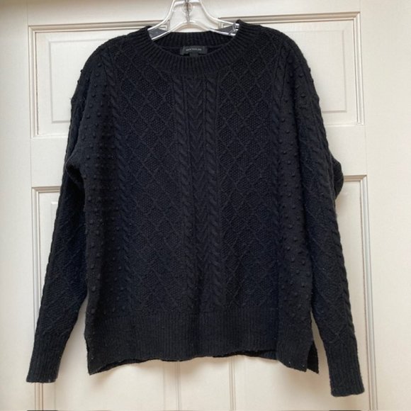 Ann Taylor Black Fisherman knit crewneck sweater size S - Picture 1 of 6